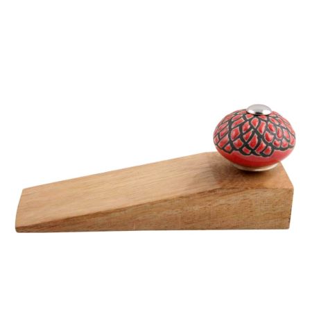 Red And Black Etched Ceramic Wooden Door Stopper